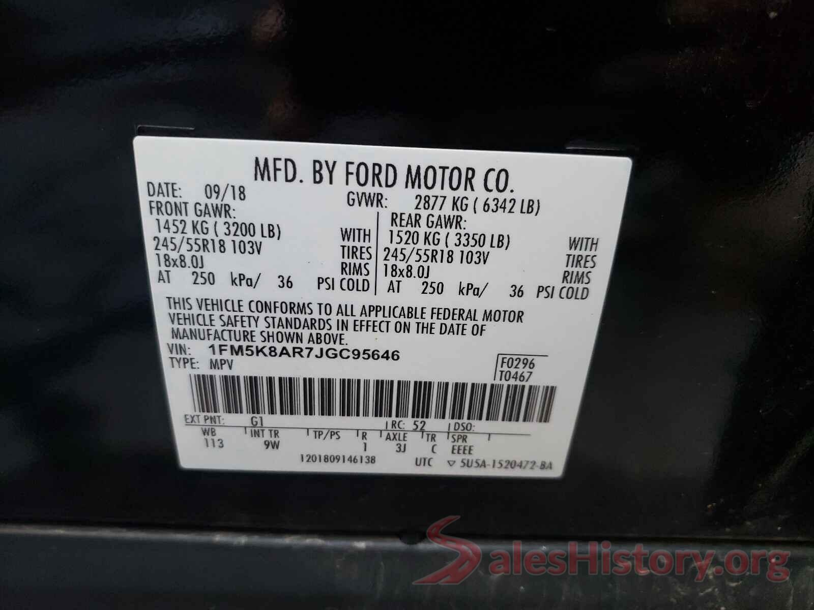 1FM5K8AR7JGC95646 2018 FORD EXPLORER