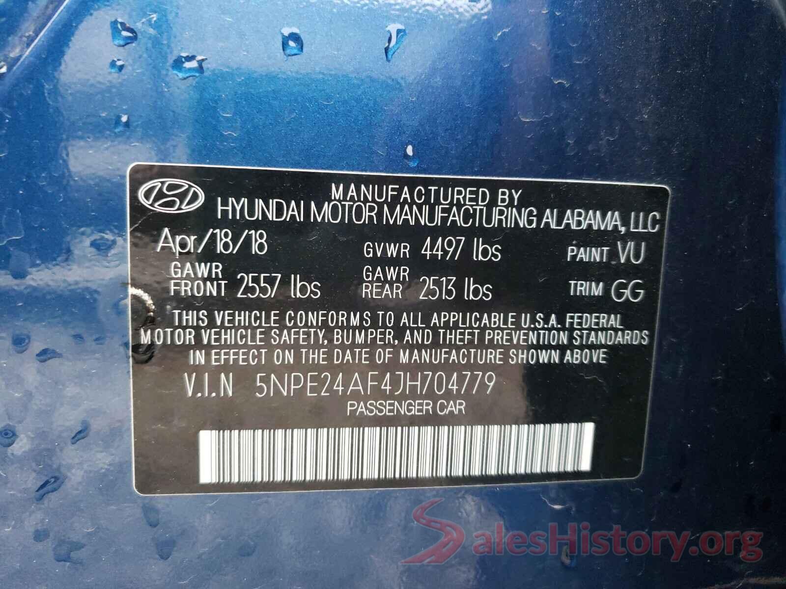 5NPE24AF4JH704779 2018 HYUNDAI SONATA