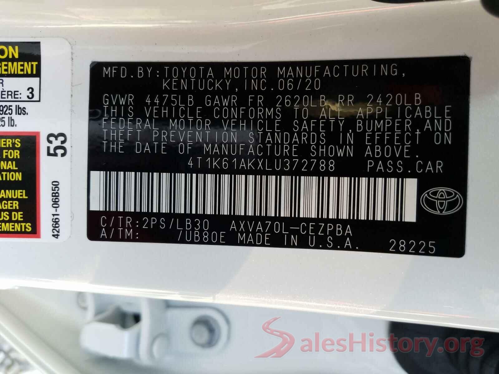 4T1K61AKXLU372788 2020 TOYOTA CAMRY