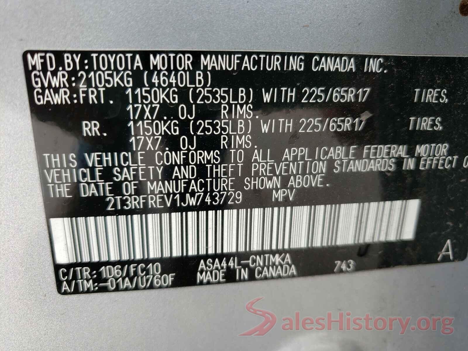 2T3RFREV1JW743729 2018 TOYOTA RAV4