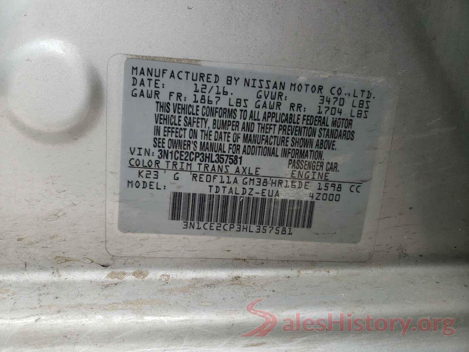 3N1CE2CP3HL357581 2017 NISSAN VERSA