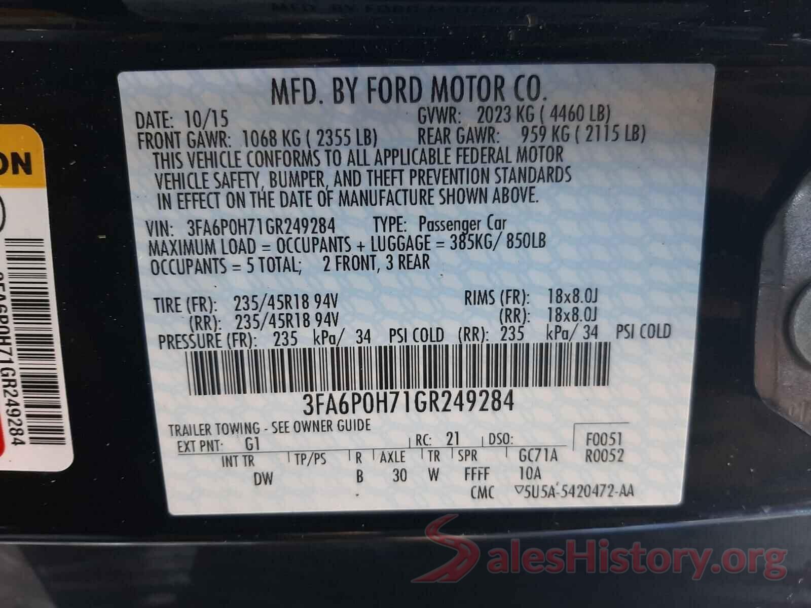 3FA6P0H71GR249284 2016 FORD FUSION