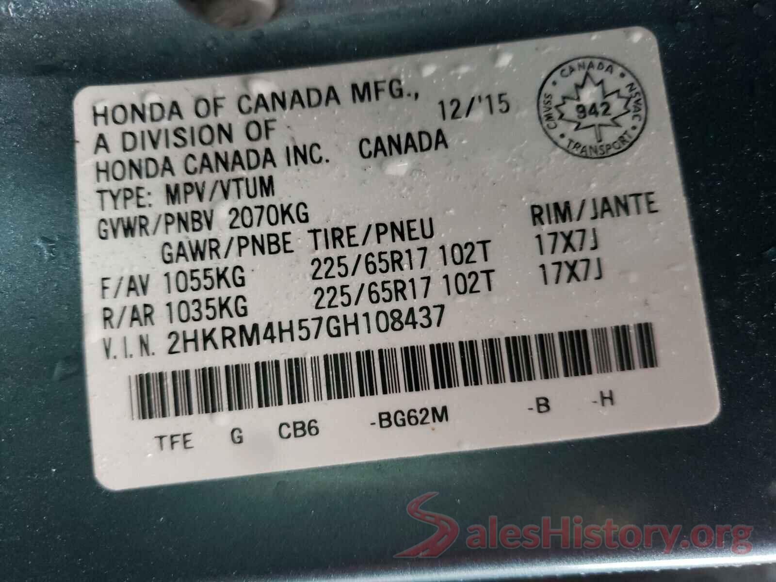 2HKRM4H57GH108437 2016 HONDA CRV