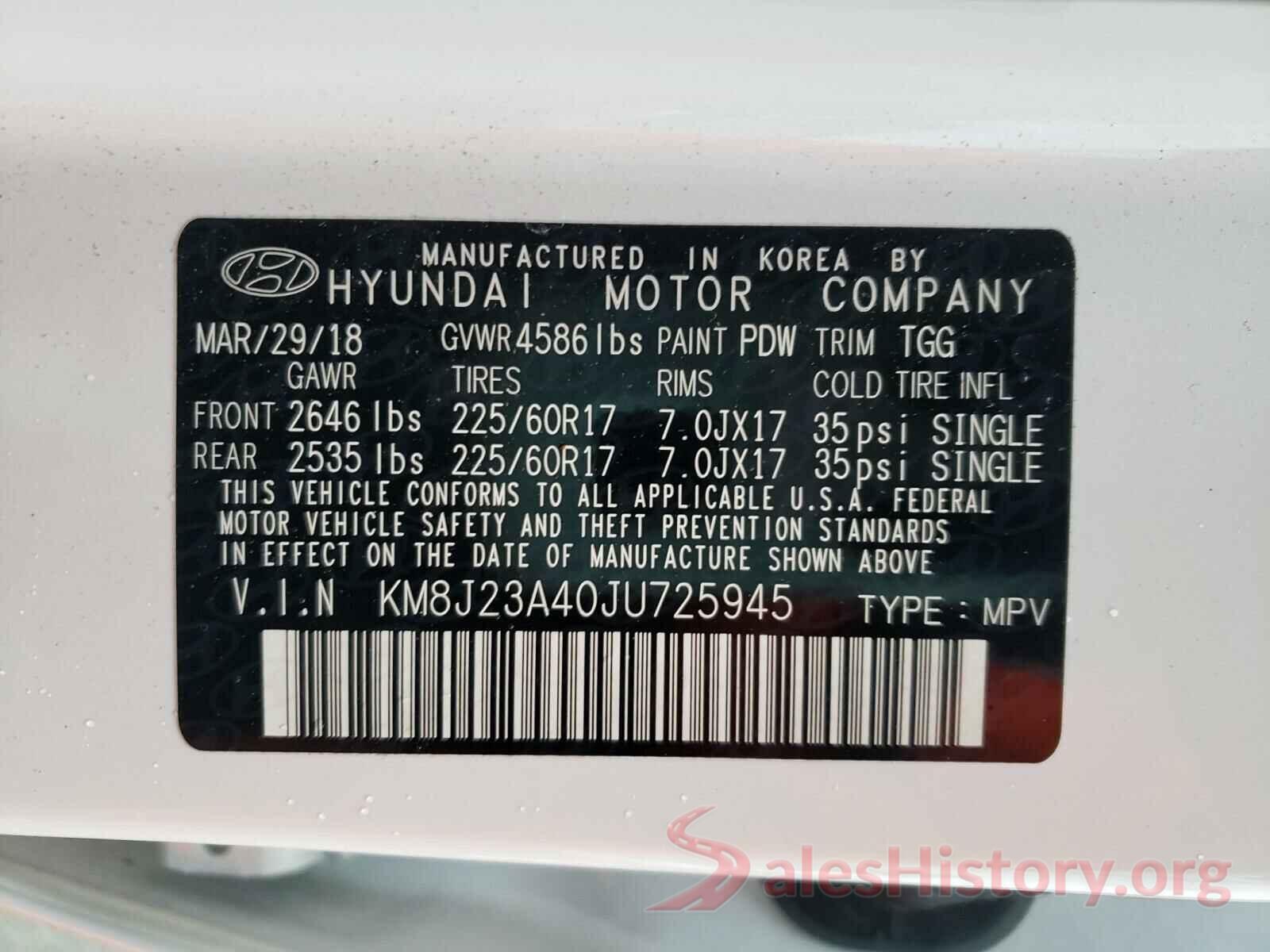 KM8J23A40JU725945 2018 HYUNDAI TUCSON