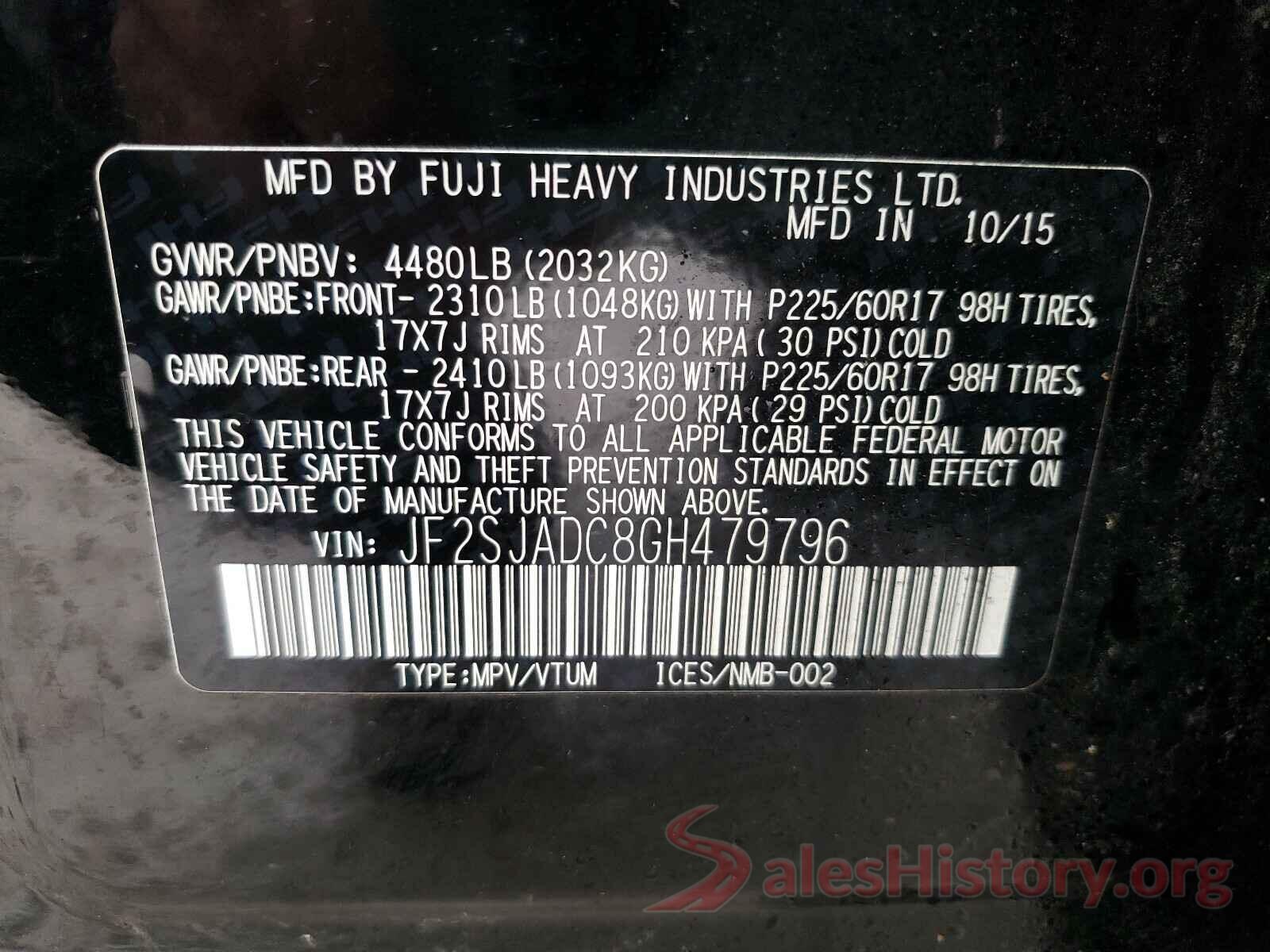 JF2SJADC8GH479796 2016 SUBARU FORESTER