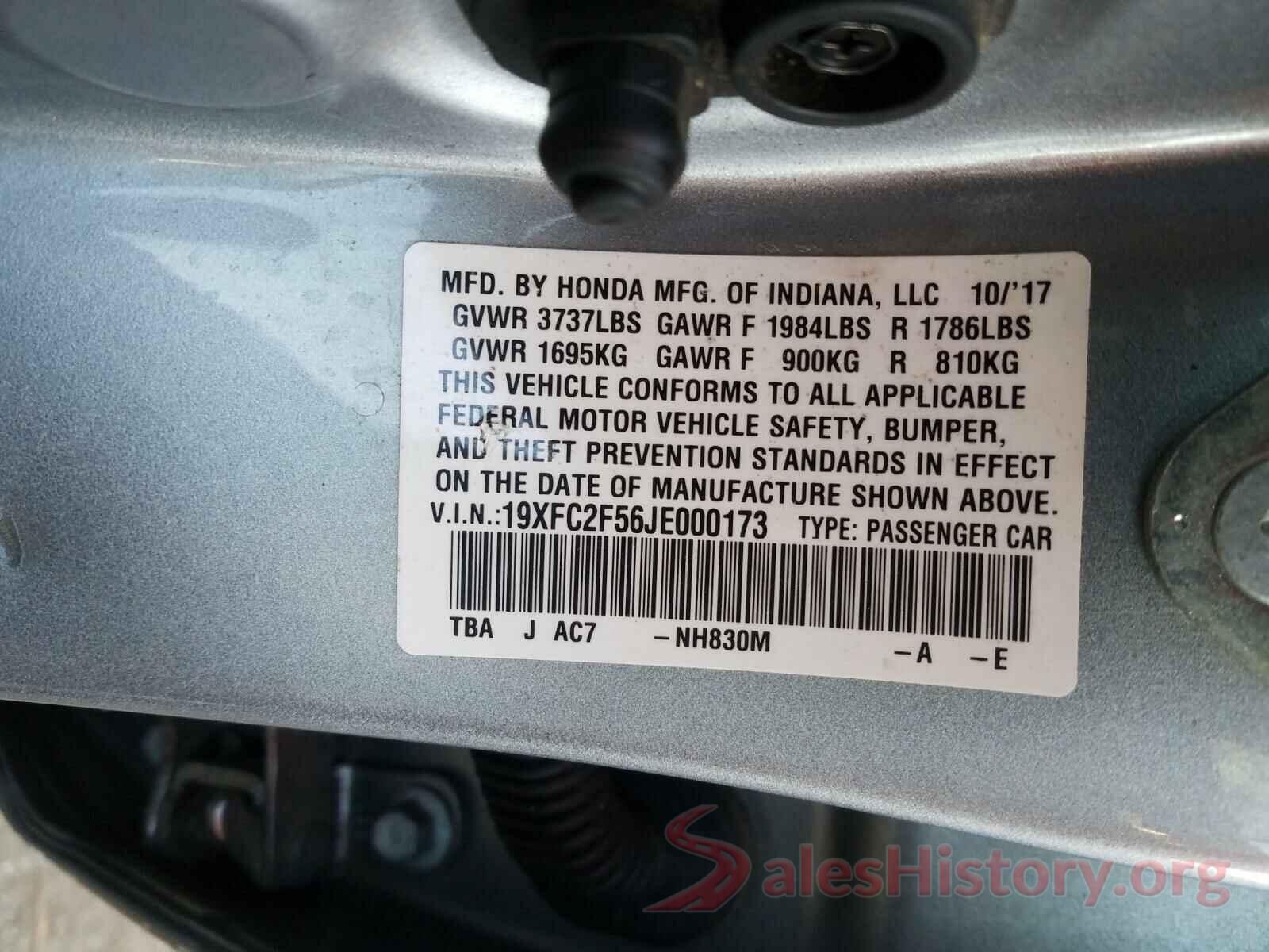 19XFC2F56JE000173 2018 HONDA CIVIC