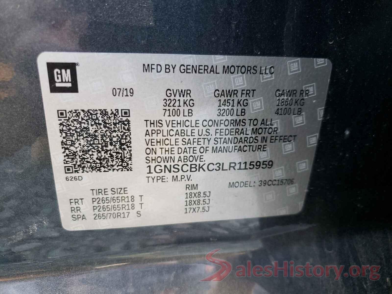 1GNSCBKC3LR115959 2020 CHEVROLET TAHOE