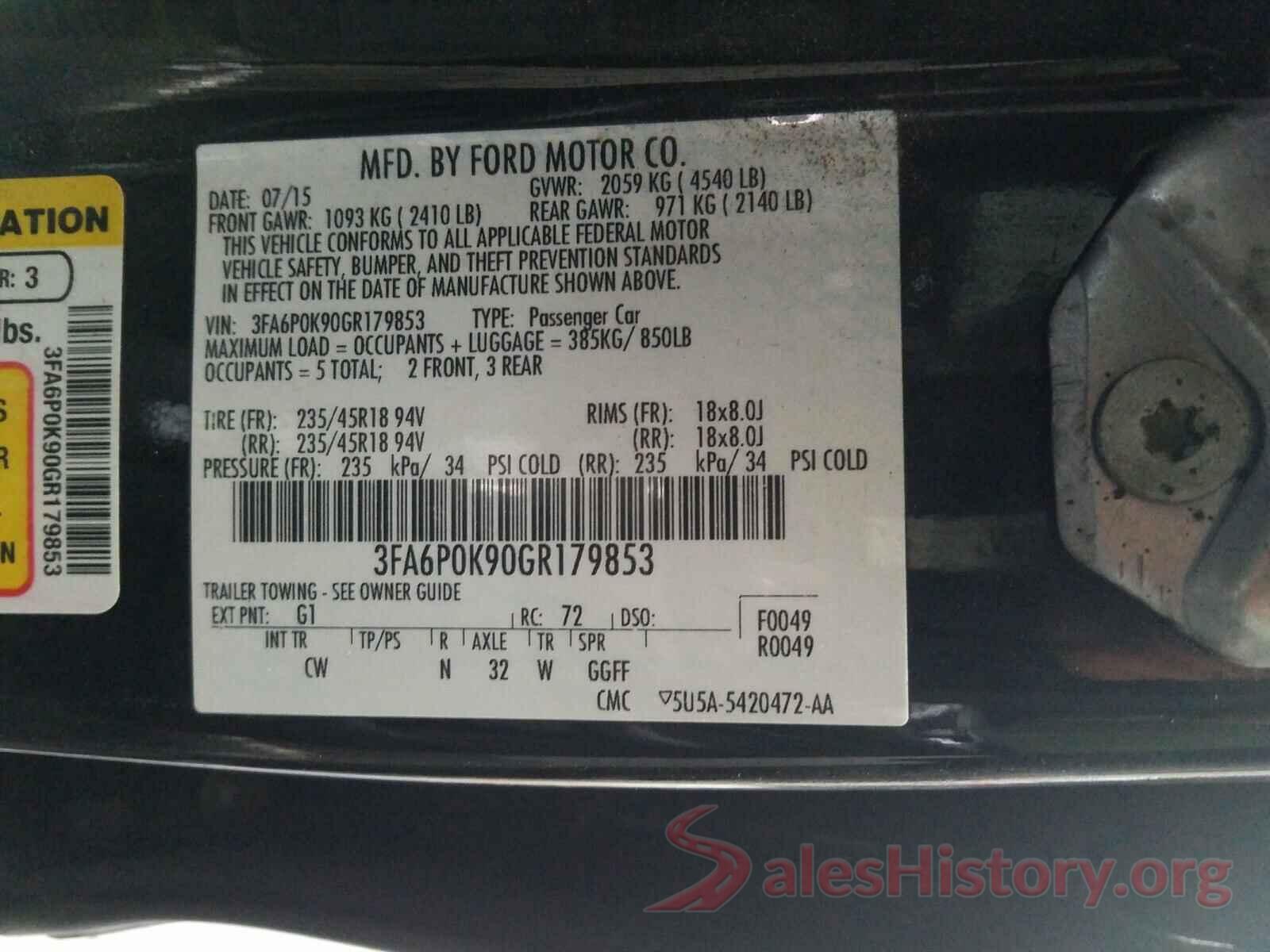 3FA6P0K90GR179853 2016 FORD FUSION