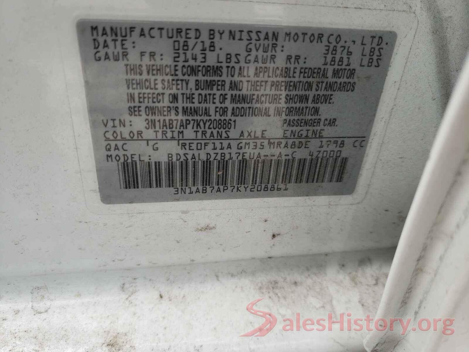 3N1AB7AP7KY208861 2019 NISSAN SENTRA