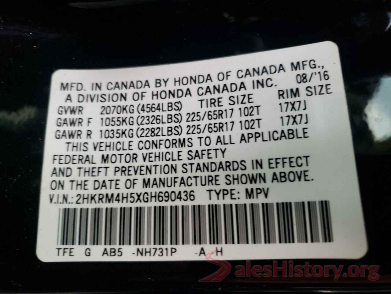 2HKRM4H5XGH690436 2016 HONDA CRV