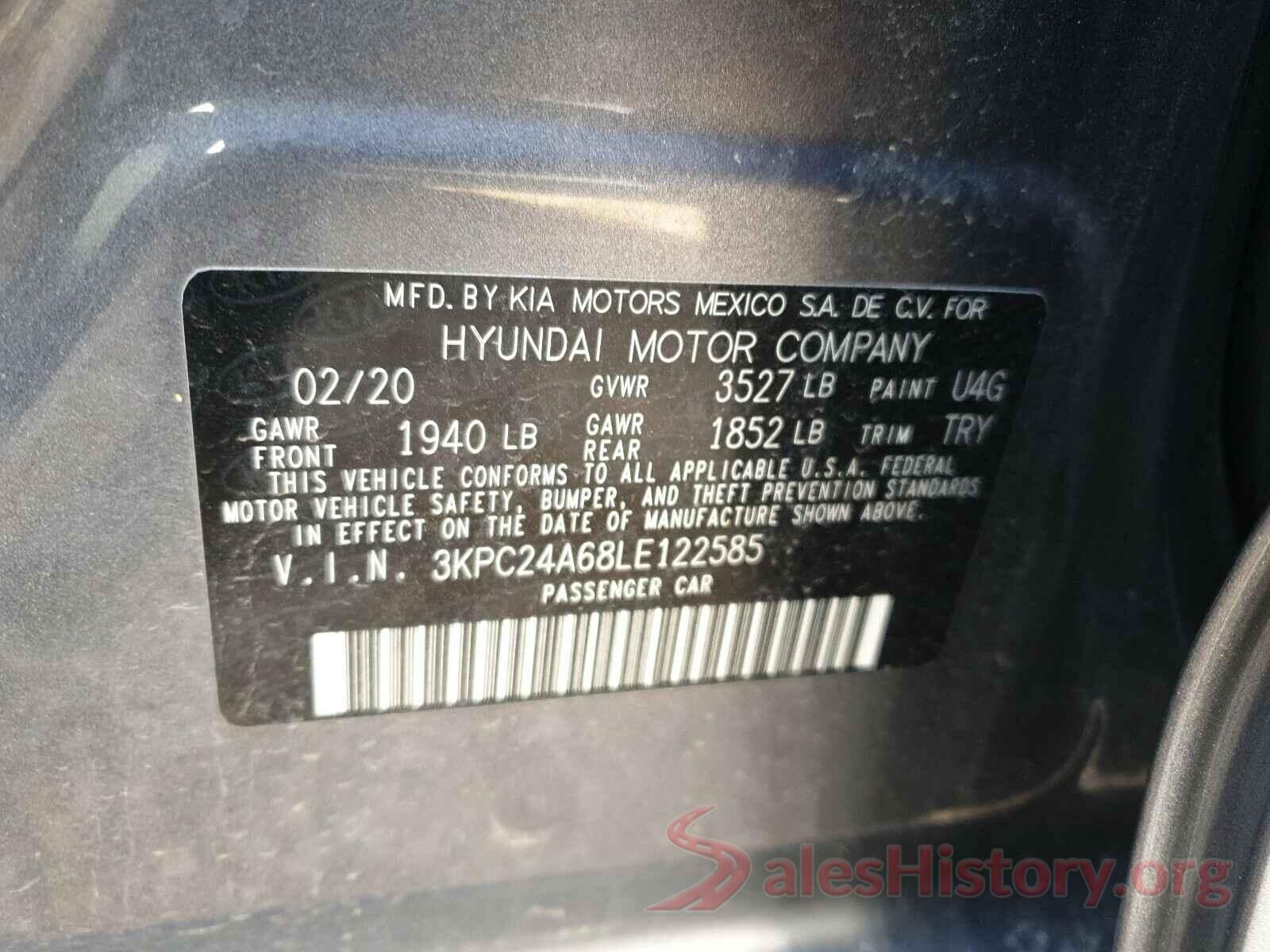 3KPC24A68LE122585 2020 HYUNDAI ACCENT