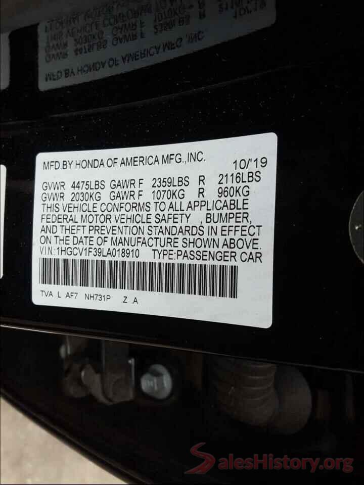 1HGCV1F39LA018910 2020 HONDA ACCORD