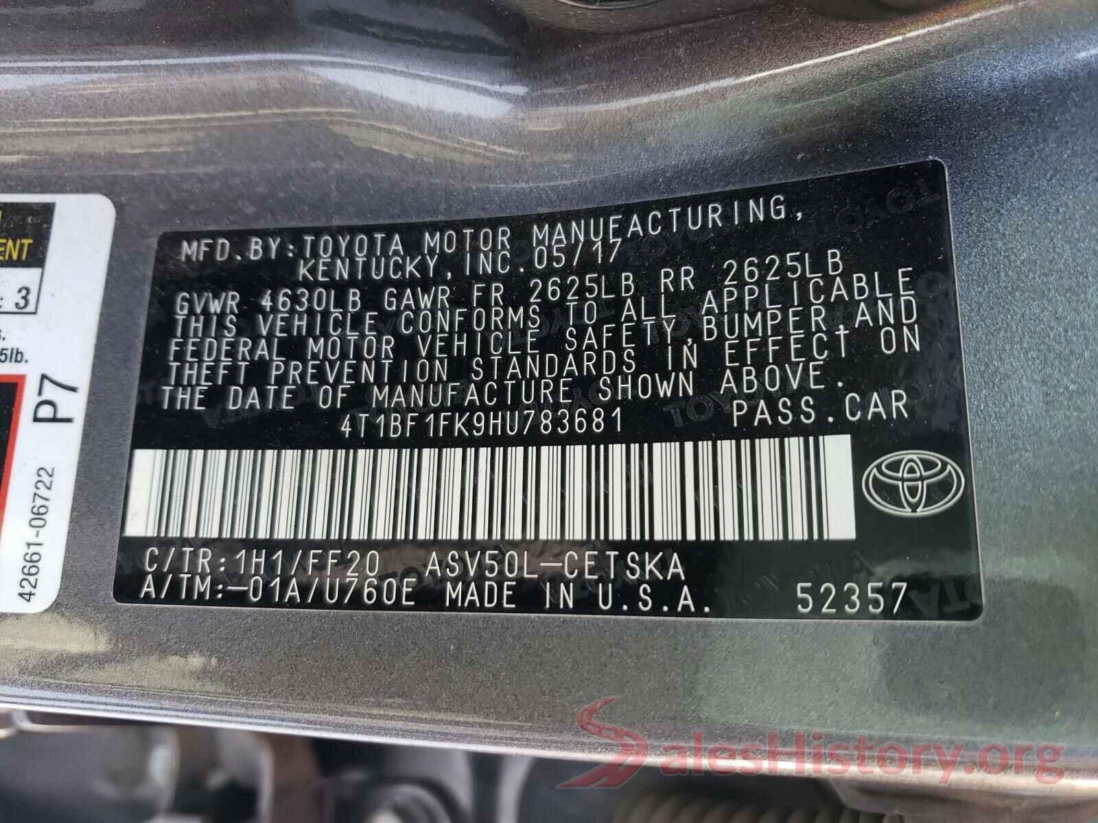 4T1BF1FK9HU783681 2017 TOYOTA CAMRY