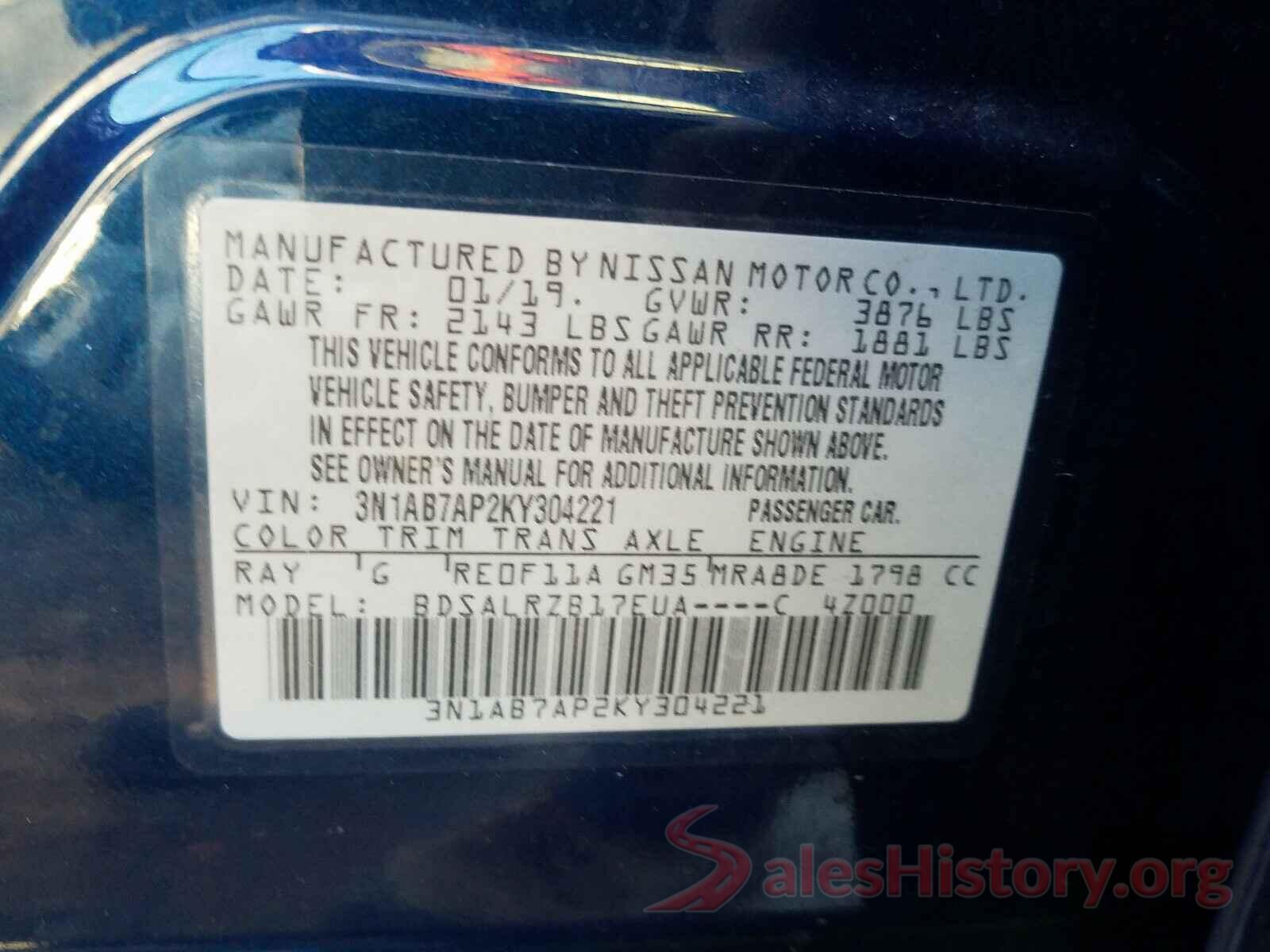 3N1AB7AP2KY304221 2019 NISSAN SENTRA