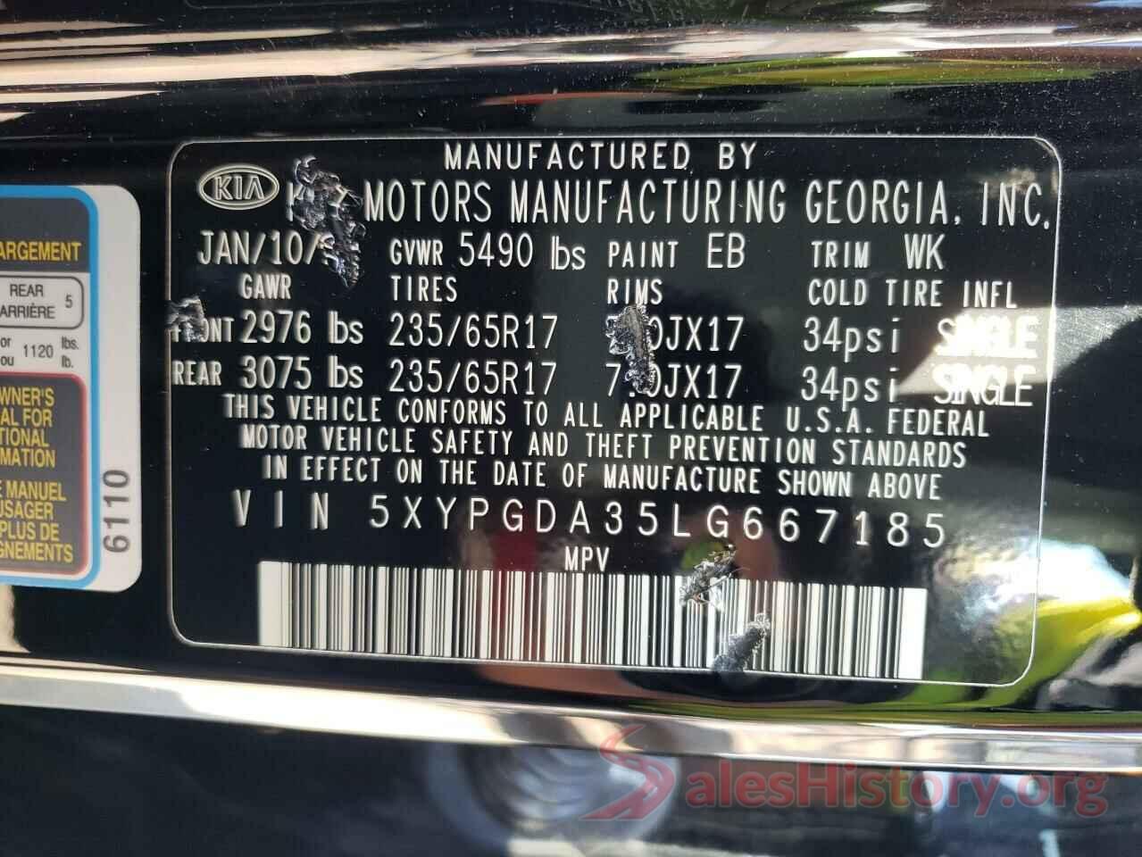 5XYPGDA35LG667185 2020 KIA SORENTO