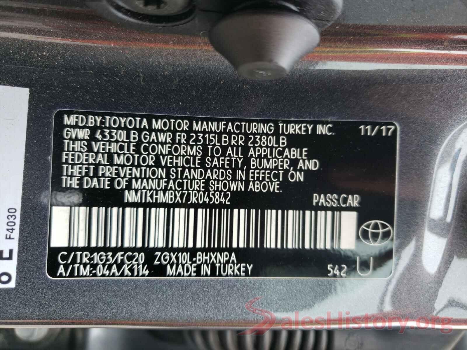 NMTKHMBX7JR045842 2018 TOYOTA C-HR