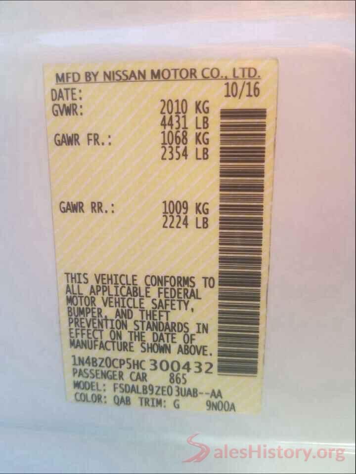 1N4BZ0CP5HC300432 2017 NISSAN LEAF