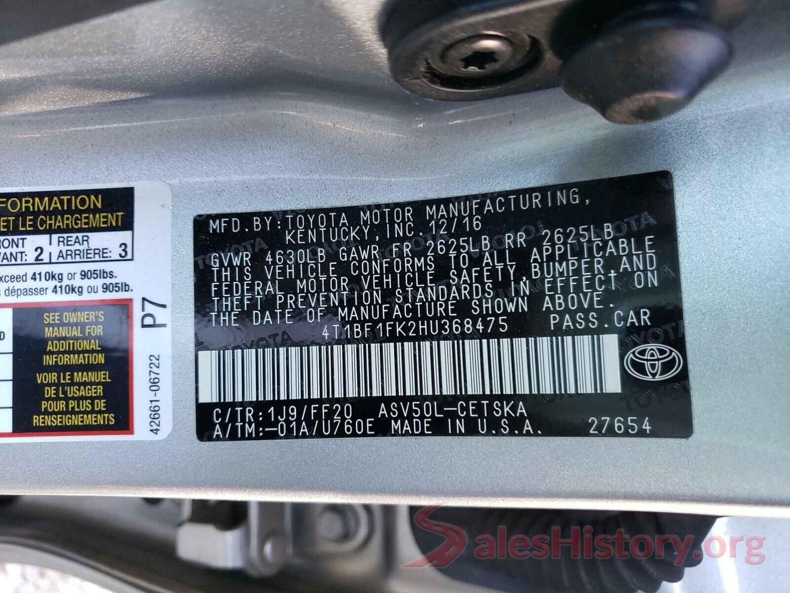 4T1BF1FK2HU368475 2017 TOYOTA CAMRY