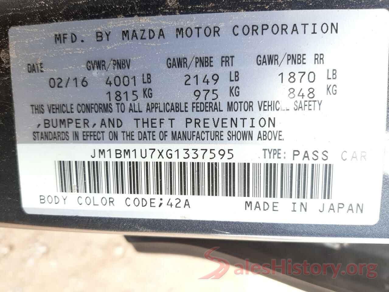 JM1BM1U7XG1337595 2016 MAZDA 3