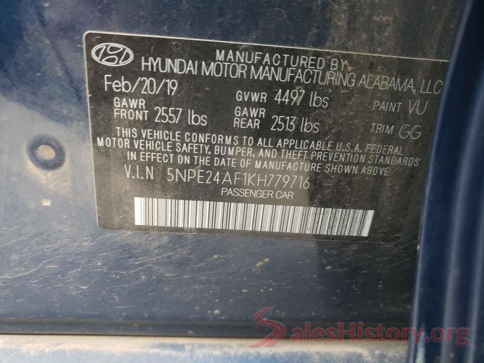 5NPE24AF1KH779716 2019 HYUNDAI SONATA