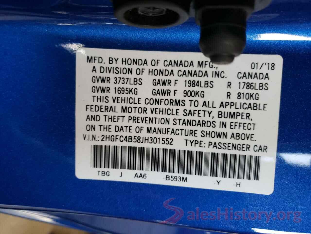 2HGFC4B58JH301552 2018 HONDA CIVIC