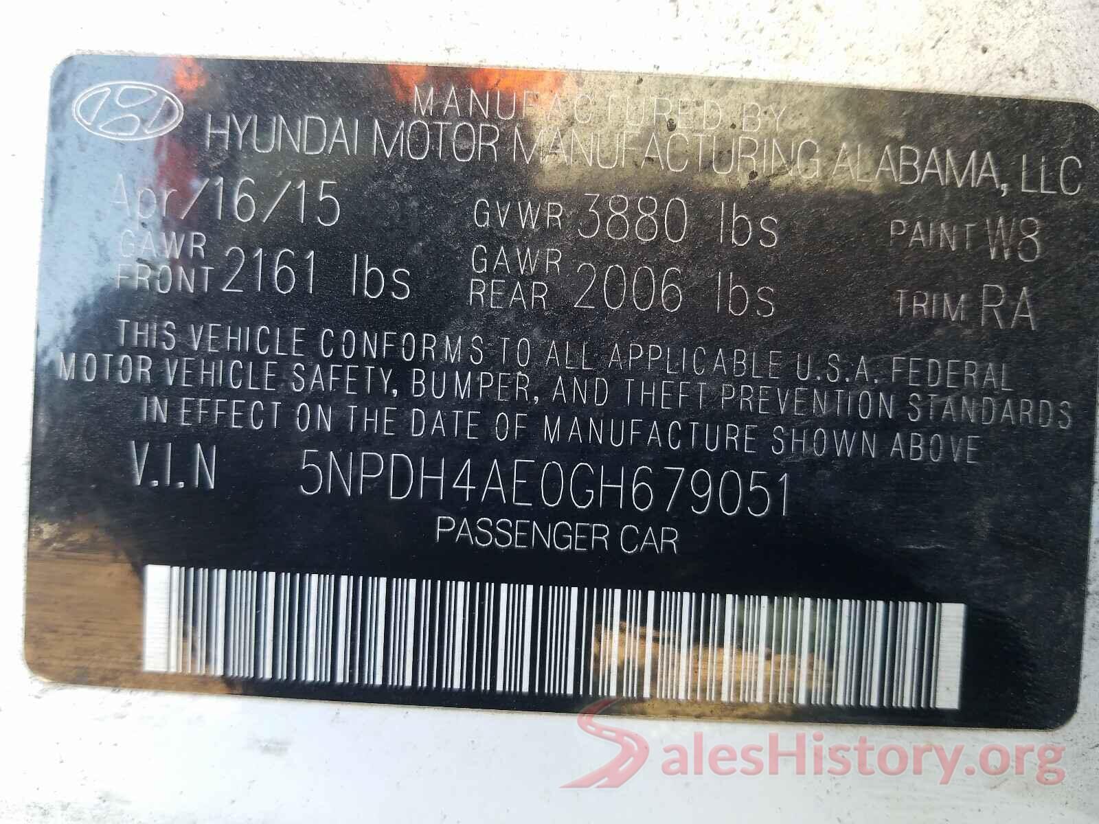 5NPDH4AE0GH679051 2016 HYUNDAI ELANTRA