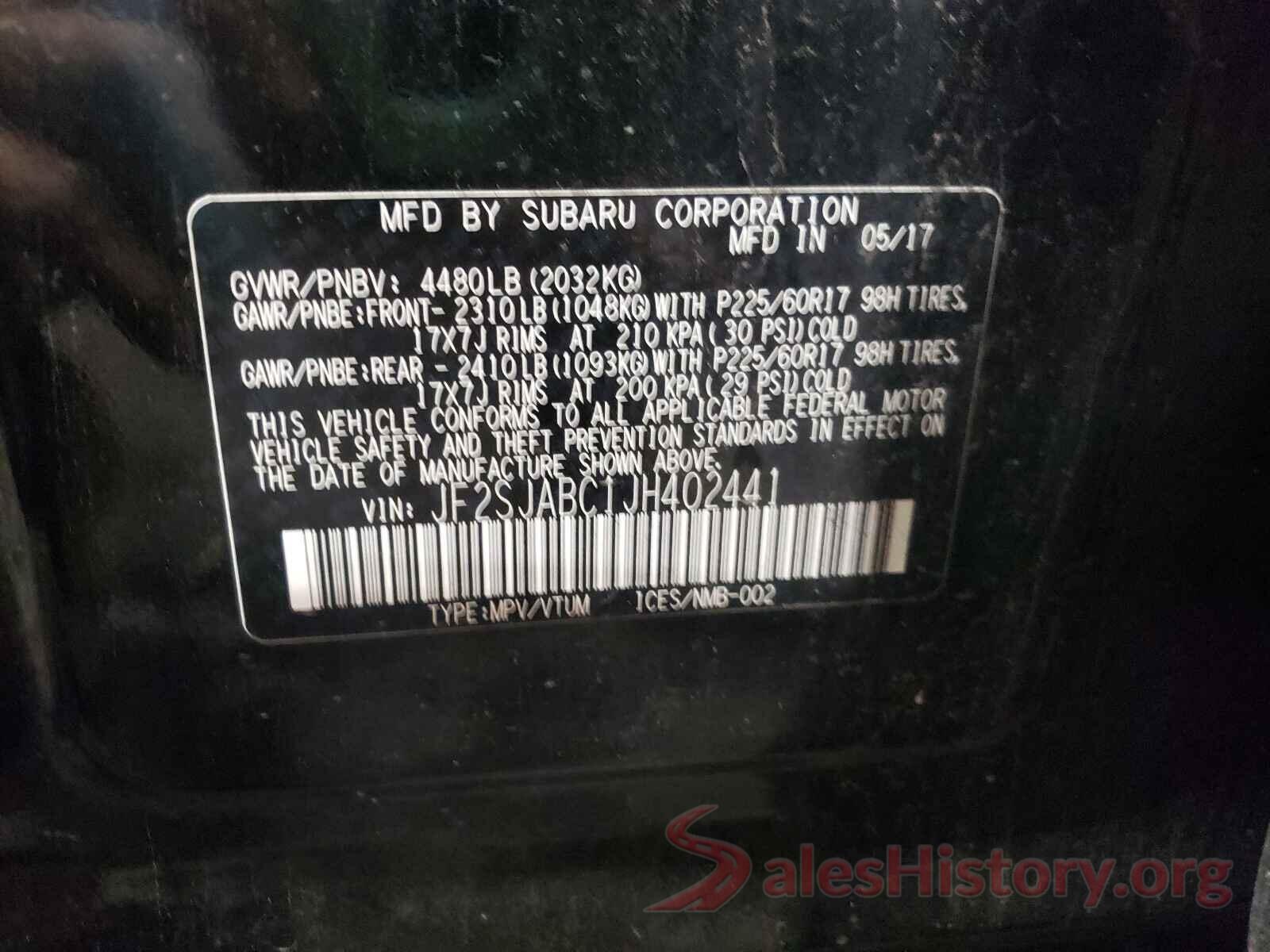 JF2SJABC1JH402441 2018 SUBARU FORESTER