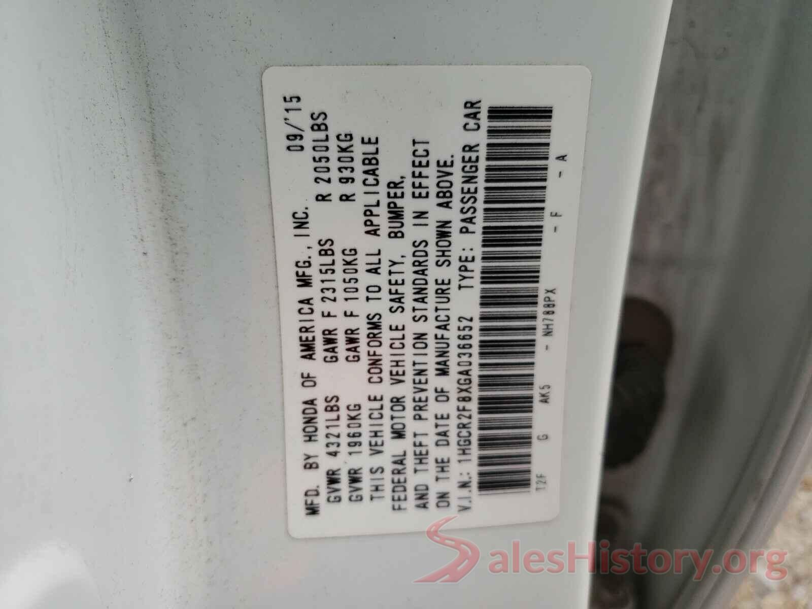 1HGCR2F8XGA036652 2016 HONDA ACCORD