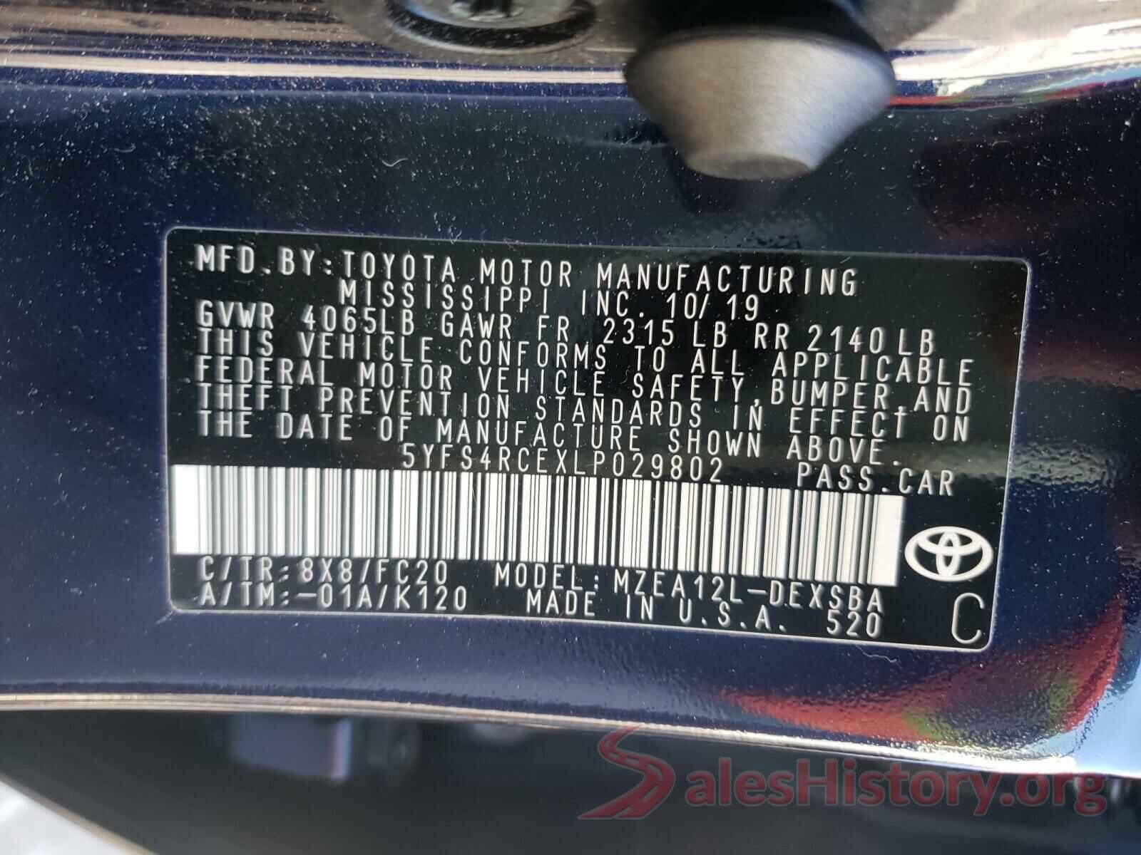 5YFS4RCEXLP029802 2020 TOYOTA COROLLA