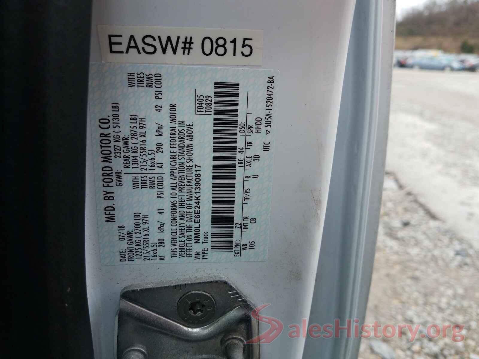 NM0LE6E24K1390817 2019 FORD TRANSIT CO