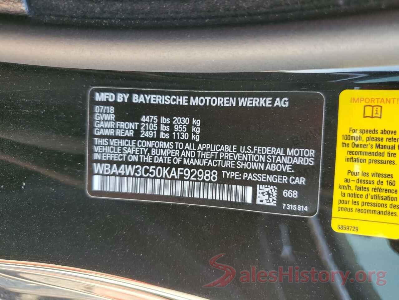 WBA4W3C50KAF92988 2019 BMW 4 SERIES