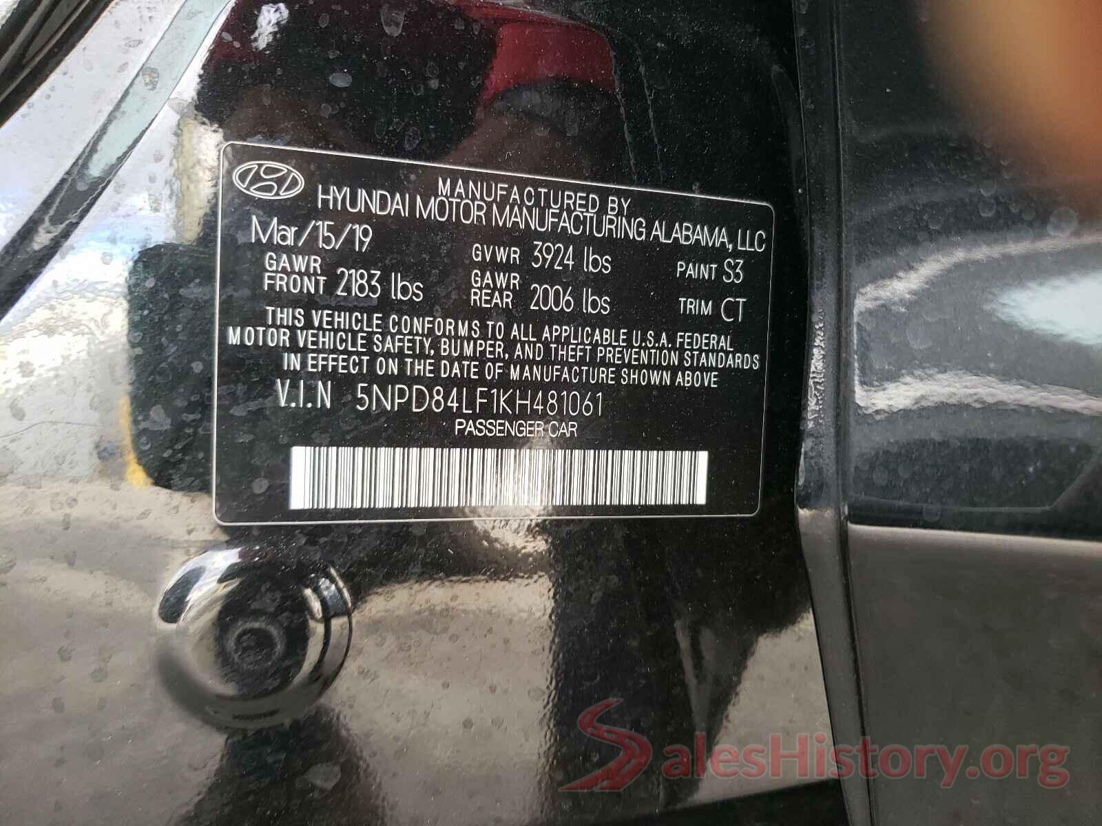 5NPD84LF1KH481061 2019 HYUNDAI ELANTRA