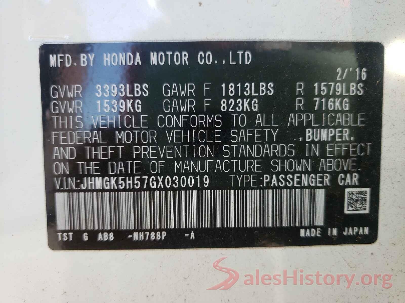 JHMGK5H57GX030019 2016 HONDA FIT