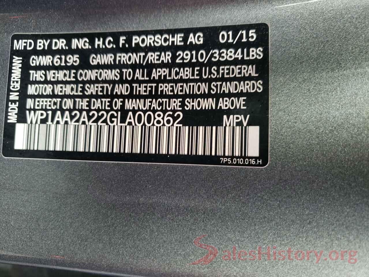 WP1AA2A22GLA00862 2016 PORSCHE CAYENNE