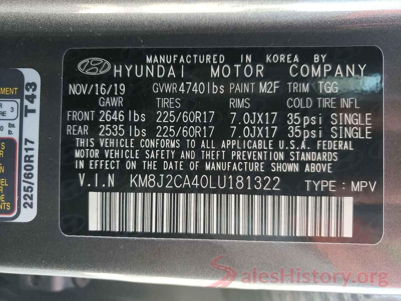 KM8J2CA40LU181322 2020 HYUNDAI TUCSON