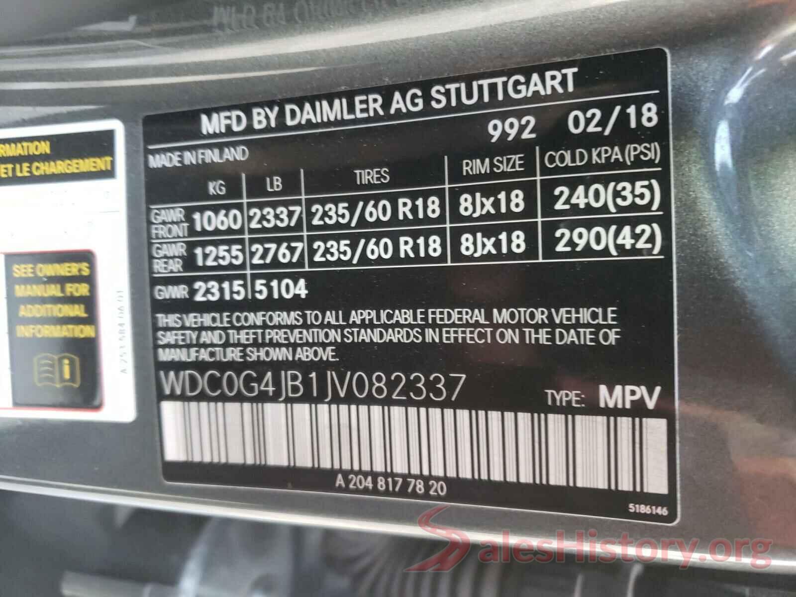 WDC0G4JB1JV082337 2018 MERCEDES-BENZ G CLASS