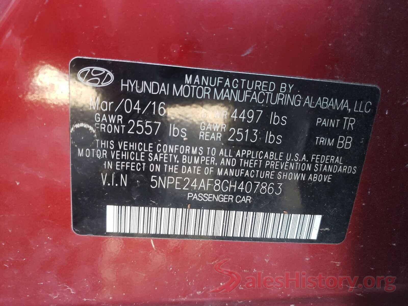 5NPE24AF8GH407863 2016 HYUNDAI SONATA