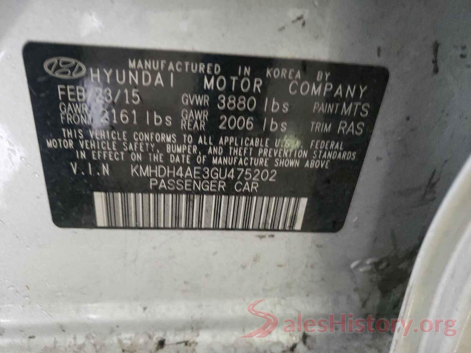 KMHDH4AE3GU475202 2016 HYUNDAI ELANTRA