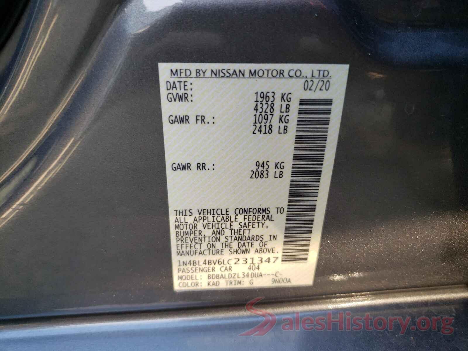 1N4BL4BV6LC231347 2020 NISSAN ALTIMA