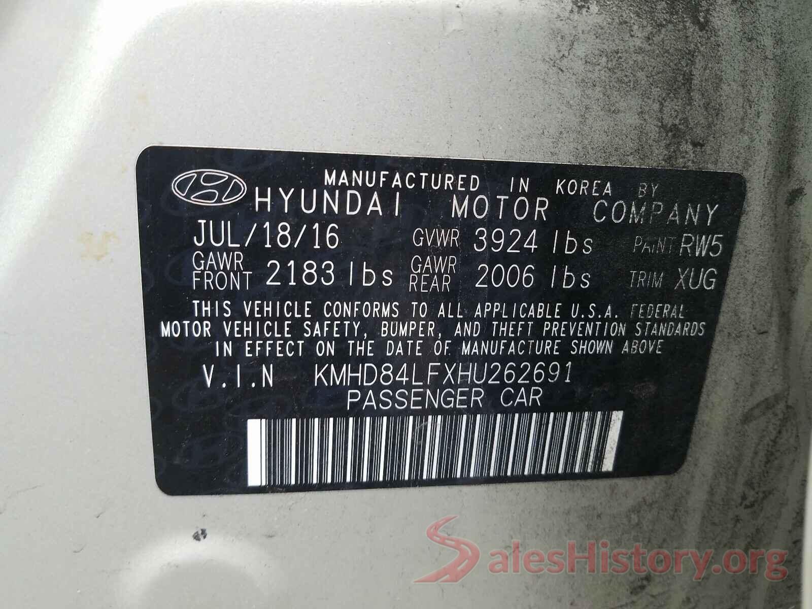 KMHD84LFXHU262691 2017 HYUNDAI ELANTRA