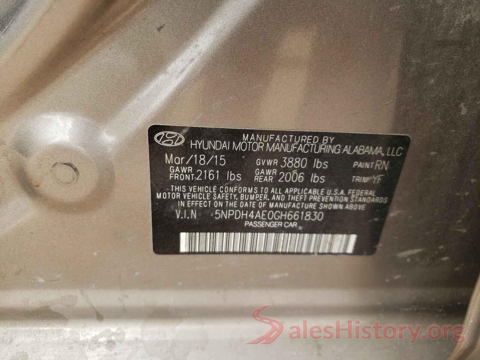 5NPDH4AE0GH661830 2016 HYUNDAI ELANTRA