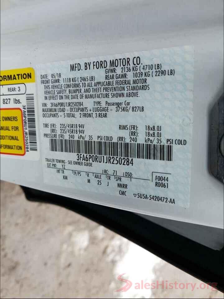 3FA6P0RU1JR250284 2018 FORD FUSION