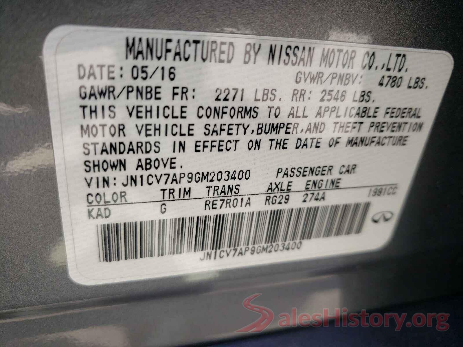 JN1CV7AP9GM203400 2016 INFINITI Q50