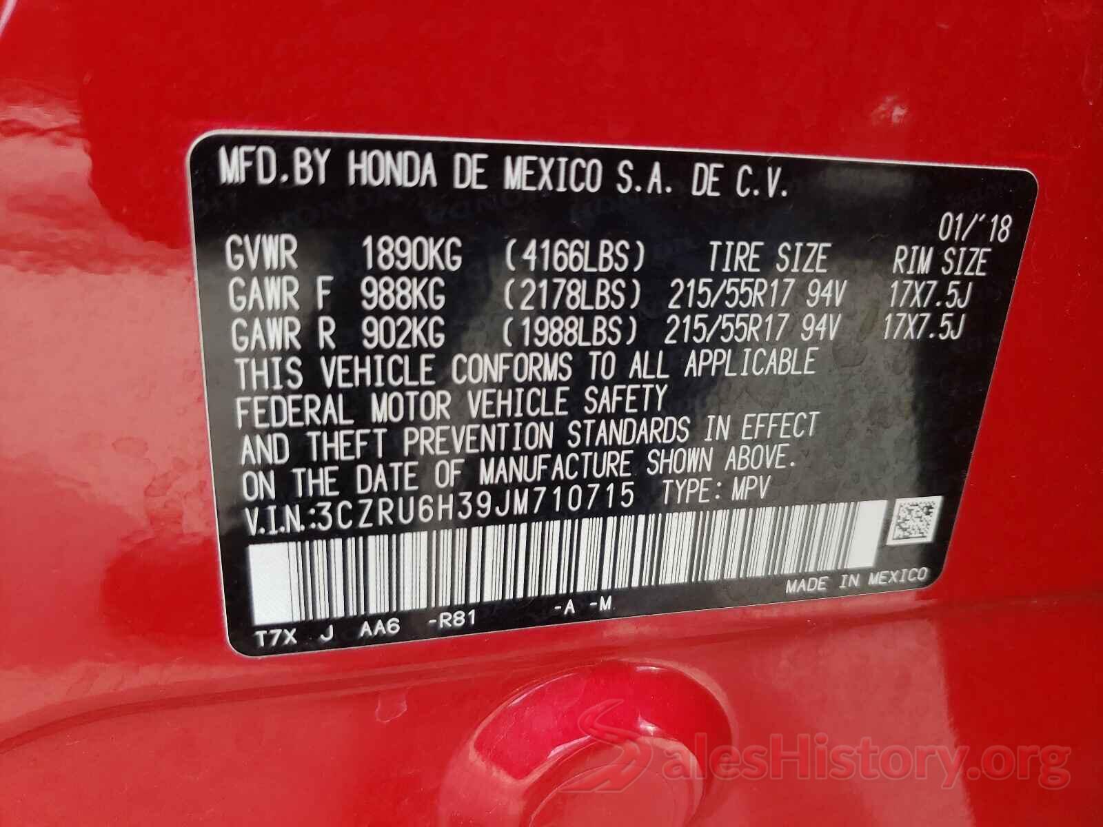 3CZRU6H39JM710715 2018 HONDA HR-V