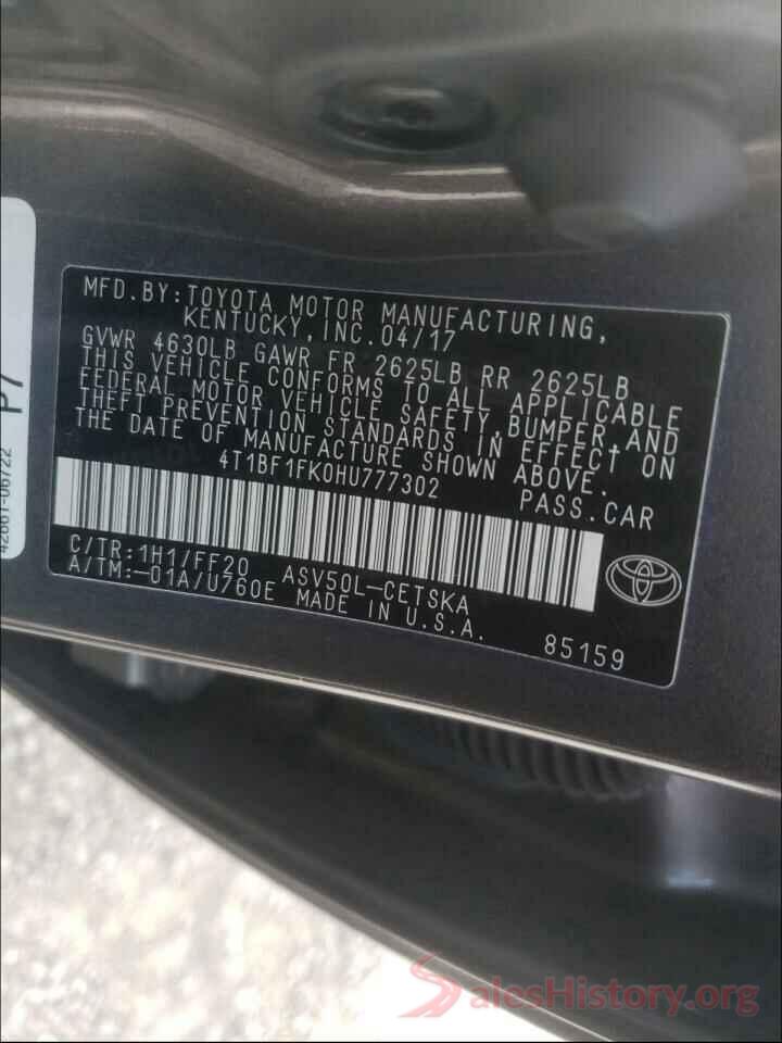 4T1BF1FK0HU777302 2017 TOYOTA CAMRY