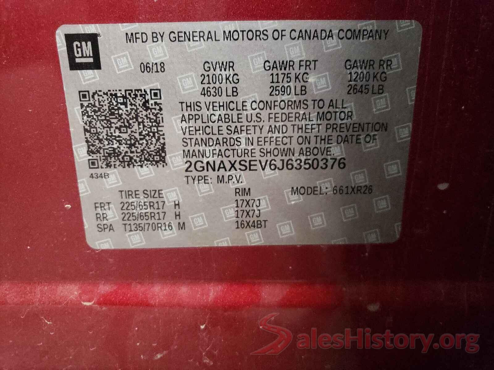 2GNAXSEV6J6350376 2018 CHEVROLET EQUINOX