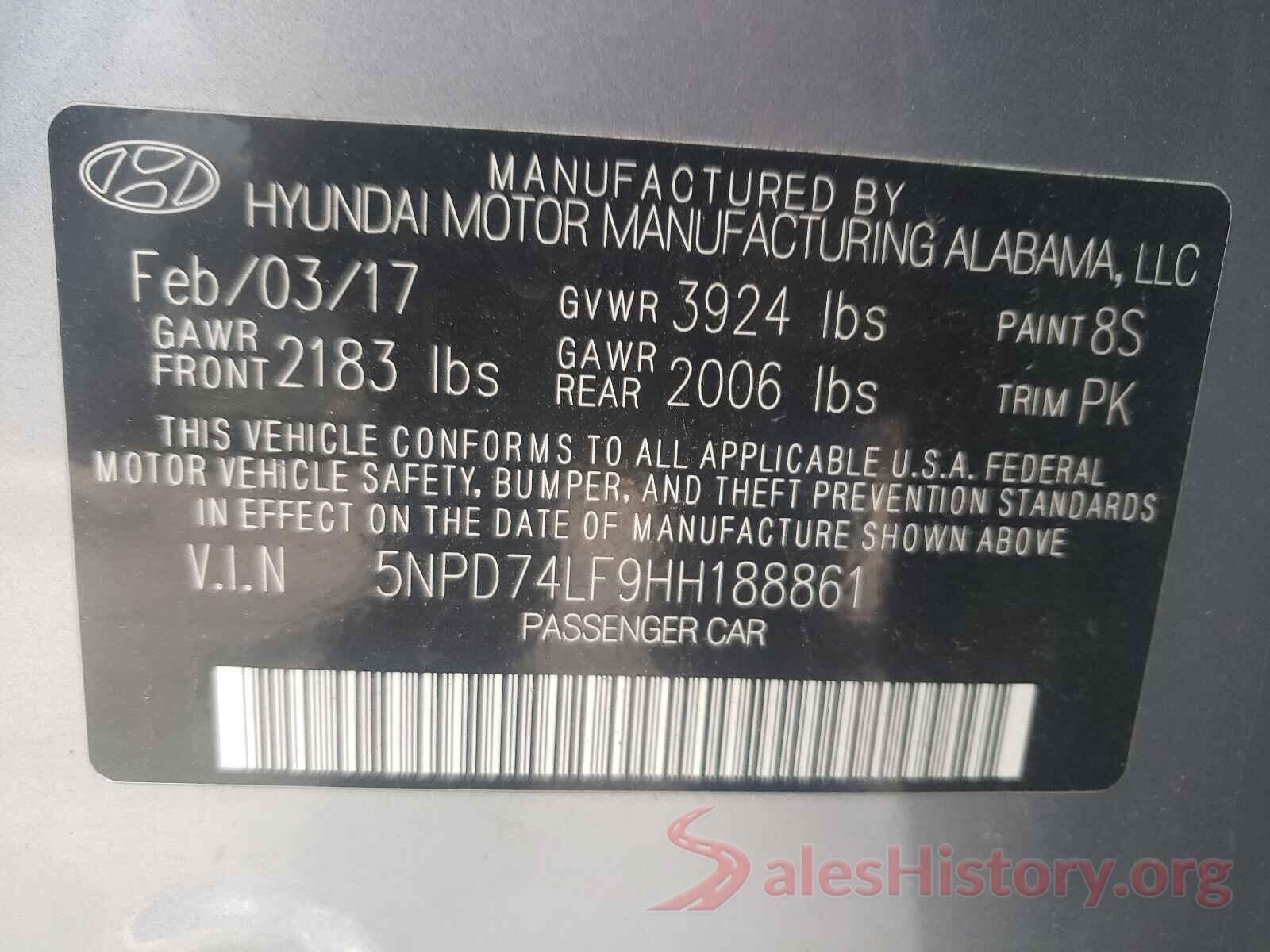 5NPD74LF9HH188861 2017 HYUNDAI ELANTRA