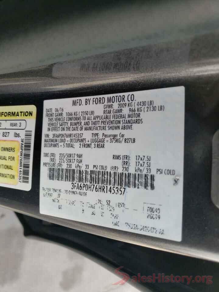 3FA6P0H76HR145357 2017 FORD FUSION