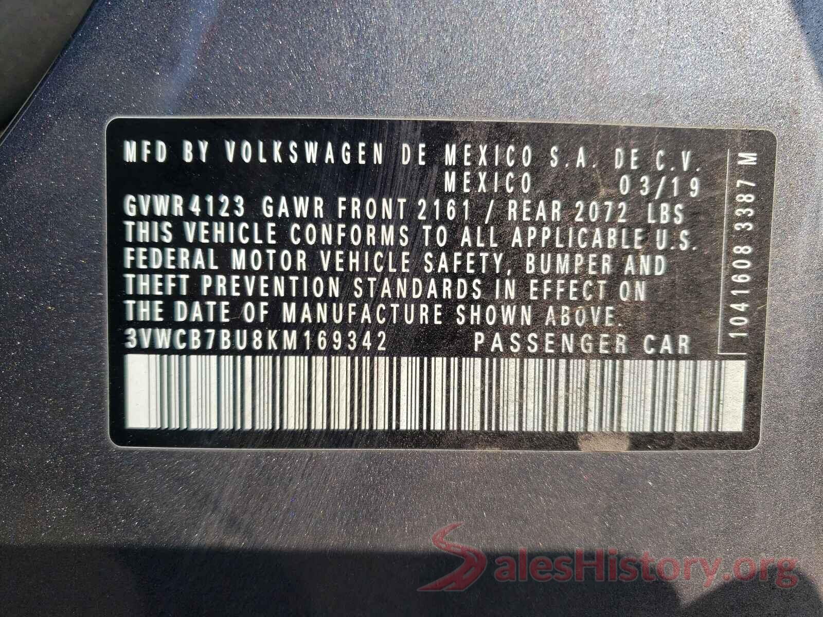 3VWCB7BU8KM169342 2019 VOLKSWAGEN JETTA