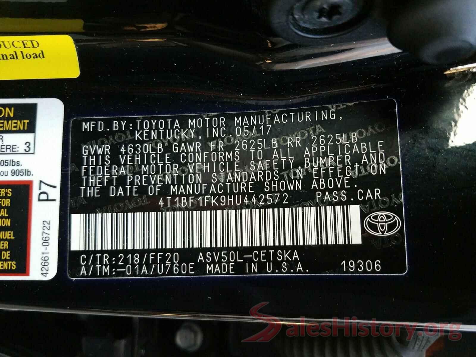 4T1BF1FK9HU442572 2017 TOYOTA CAMRY